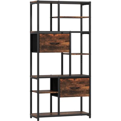 HOMCOM Bücherregal, Standregal mit 2 Stoffschubladen, 9 offenen Fächern, Industriell Küchenregal mit Stahlrahmen, Aufbewahrungsregal für Büro, Wohnzimmer, Schlafzimmer, 72,5x30x150 cm, Rustikal-Braun Aosom HOMCOM Bücherregal, Standregal mit 2 Stoffschubladen, 9 offenen Fächern, Industriell Küchenregal mit Stahlrahmen, Aufbewahrungsregal für Büro, Wohnzimmer, Schlafzimmer, 72,5x30x150 cm, Rustikal-Braun Aosom
