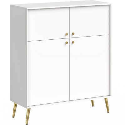 HOMCOM Sideboard Kommode mit 4 Türen, Aufbewahrungsschrank mit Metallfüßen für Wohnzimmer, Schlafzimmer 105,4 x 40,5 x 122,4 cm, Cremeweiß, Hergestellt in der EU Aosom HOMCOM Sideboard Kommode mit 4 Türen, Aufbewahrungsschrank mit Metallfüßen für Wohnzimmer, Schlafzimmer 105,4 x 40,5 x 122,4 cm, Cremeweiß, Hergestellt in der EU Aosom