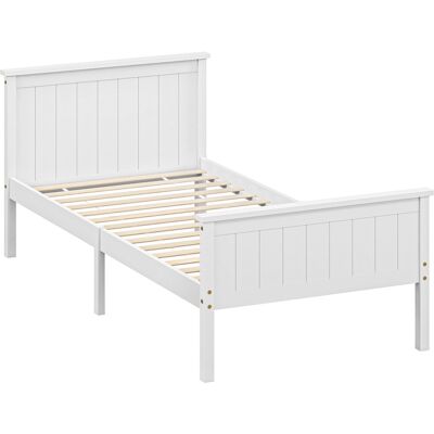 HOMCOM Bettgestell 100 x 210 cm, Einzelbett aus massiver Kiefer mit Lattenrost, Kopf- und Fußteil inklusive, 29 cm Höhe mit Stauraum darunter, geräuschlos, einfache Montage, weiß Aosom HOMCOM Bettgestell 100 x 210 cm, Einzelbett aus massiver Kiefer mit Lattenrost, Kopf- und Fußteil inklusive, 29 cm Höhe mit Stauraum darunter, geräuschlos, einfache Montage, weiß Aosom