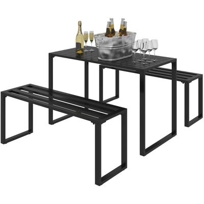 Outsunny Outdoor Möbelset 3-tlg. Festgarnitur Sitzgruppe Gartengarnitur mit Tisch und 2 Sitzbänken aus Metall Schwarz 110 x 55 x 70 cm Aosom.de Outsunny Outdoor Möbelset 3-tlg. Festgarnitur Sitzgruppe Gartengarnitur mit Tisch und 2 Sitzbänken aus Metall Schwarz 110 x 55 x 70 cm Aosom.de
