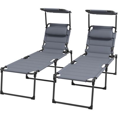 Outsunny 2er-Set Sonnenliegen, klappbare Liegestühle mit großem Komfort, verstellbare Sonnenschutztasche, mehrere Positionen, grau Aosom Outsunny 2er-Set Sonnenliegen, klappbare Liegestühle mit großem Komfort, verstellbare Sonnenschutztasche, mehrere Positionen, grau Aosom