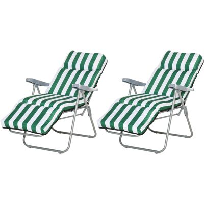 Outsunny Klappstühle Gartenstuhl Sonnenliege mit Armlehne klappbar 5 Positionen Auflage Grün-Weiß 60 x 75 x 102 cm für Garten & Terrasse Aosom.de Outsunny Klappstühle Gartenstuhl Sonnenliege mit Armlehne klappbar 5 Positionen Auflage Grün-Weiß 60 x 75 x 102 cm für Garten & Terrasse Aosom.de