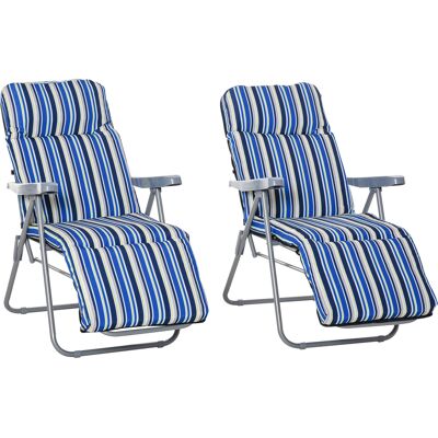 Outsunny Liegestuhl 2er-Set Sonnenliege mit Kissen klappbar verstellbare Rückenlehne Stahl Polyester Blau 60x75x65-102cm für Garten Terrasse Aosom.de Outsunny Liegestuhl 2er-Set Sonnenliege mit Kissen klappbar verstellbare Rückenlehne Stahl Polyester Blau 60x75x65-102cm für Garten Terrasse Aosom.de