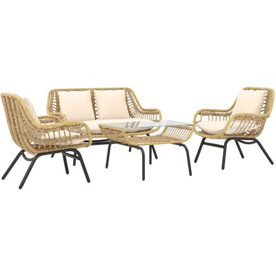 Outsunny Sitzgruppe, Outdoor Sitzgarnitur, Gartenmöbel Set mit Beistelltisch, Metall, Rattan, Beige, 118 x 69 x 73 cm Aosom Outsunny Sitzgruppe, Outdoor Sitzgarnitur, Gartenmöbel Set mit Beistelltisch, Metall, Rattan, Beige, 118 x 69 x 73 cm Aosom