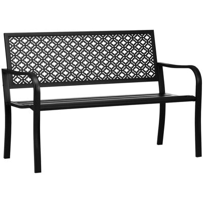 Outsunny Gartenbank 2-Sitzer Parkbank mit Rückenlehne & Armlehne, Stahl, max. 240 kg, Blumenmuster, Schwarz, 127 x 63 x 83 cm für Garten & Terrasse Aosom.de Outsunny Gartenbank 2-Sitzer Parkbank mit Rückenlehne & Armlehne, Stahl, max. 240 kg, Blumenmuster, Schwarz, 127 x 63 x 83 cm für Garten & Terrasse Aosom.de