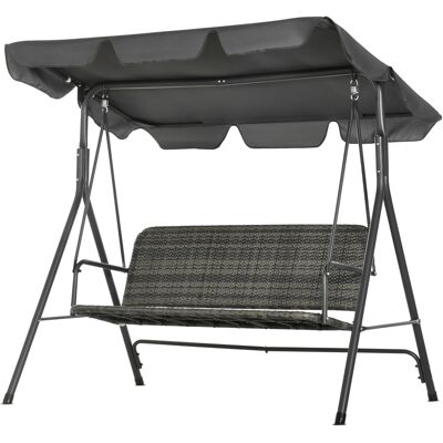 Outsunny Garten-Schaukelstuhl für den Außenbereich mit 3 Plätzen, Schaukelstuhl für den Außenbereich mit verstellbarem Dach, PE-Rattan-Sitz und Armlehnen für Balkon, Terrasse, Patio, Belastbarkeit 240 kg, 167x112x153 cm, Grau Aosom Outsunny Garten-Schaukelstuhl für den Außenbereich mit 3 Plätzen, Schaukelstuhl für den Außenbereich mit verstellbarem Dach, PE-Rattan-Sitz und Armlehnen für Balkon, Terrasse, Patio, Belastbarkeit 240 kg, 167x112x153 cm, Grau Aosom