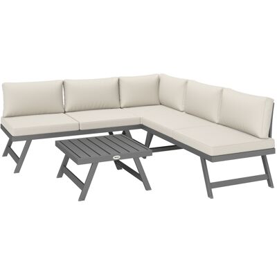 Outsunny Eck- und 4-teiliges Gartensofaset mit 2 Zweisitzern, 1 Eckstuhl und 1 Couchtisch, Aluminium und Metall, Beige Aosom Outsunny Eck- und 4-teiliges Gartensofaset mit 2 Zweisitzern, 1 Eckstuhl und 1 Couchtisch, Aluminium und Metall, Beige Aosom