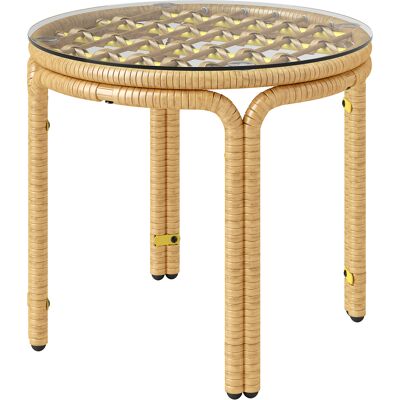 Outsunny - Rattan Table - Gelb - Glasoberfläche - Coffee table Outsunny - Rattan Table - Gelb - Glasoberfläche - Coffee table