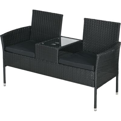 Outsunny Gartenbank 2-Sitzer mit Mittelkaffeetisch, Rattan PE Sofa, Stahl und Polyester, 137x59x82 cm, Schwarz Aosom Outsunny Gartenbank 2-Sitzer mit Mittelkaffeetisch, Rattan PE Sofa, Stahl und Polyester, 137x59x82 cm, Schwarz Aosom