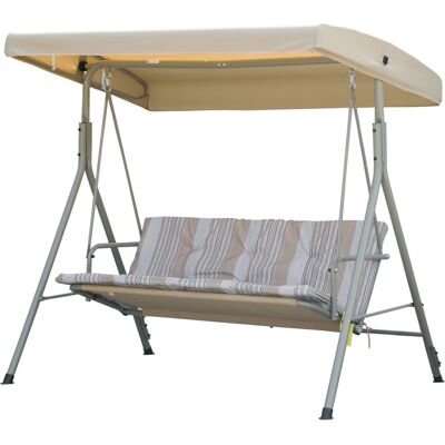 Outsunny Garten-Schaukelbank 3-Sitzer mit Stahlrahmen und verstellbarem Sonnendach, gepolsterten Kissen und Armlehnen, 172x110x156cm Aosom Outsunny Garten-Schaukelbank 3-Sitzer mit Stahlrahmen und verstellbarem Sonnendach, gepolsterten Kissen und Armlehnen, 172x110x156cm Aosom