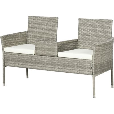 Outsunny Gartenbank für 2 Personen mit zentralem Kaffeetisch, Gartensofa aus Stahl, PE-Rattan und Polyester, 137x59x82 cm, Grau und Creme Aosom Outsunny Gartenbank für 2 Personen mit zentralem Kaffeetisch, Gartensofa aus Stahl, PE-Rattan und Polyester, 137x59x82 cm, Grau und Creme Aosom