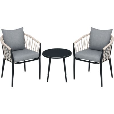 Outsunny Tisch, 2 Stühle mit Sitzkissen, Balkon-Set, Stahl, Grau Aosom Outsunny Tisch, 2 Stühle mit Sitzkissen, Balkon-Set, Stahl, Grau Aosom