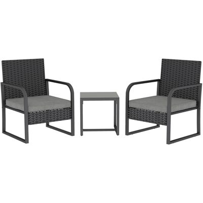 Outsunny 3-teiliges Garten-Set aus PE-Rattan und Stahl, 2 Stühle mit waschbaren Kissen und Beistelltisch mit Glasplatte, Balkonmöbel-Set für Terrasse und Hof, Dunkelgrau und Schwarz Aosom Outsunny 3-teiliges Garten-Set aus PE-Rattan und Stahl, 2 Stühle mit waschbaren Kissen und Beistelltisch mit Glasplatte, Balkonmöbel-Set für Terrasse und Hof, Dunkelgrau und Schwarz Aosom