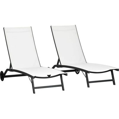 Outsunny Set mit 2 Gartenliegen mit Rollen und 5-fach verstellbarer Rückenlehne, Gartenliege aus Aluminium und Textilene, für Strand, Pool, 66x165x102cm, Creme Aosom Outsunny Set mit 2 Gartenliegen mit Rollen und 5-fach verstellbarer Rückenlehne, Gartenliege aus Aluminium und Textilene, für Strand, Pool, 66x165x102cm, Creme Aosom