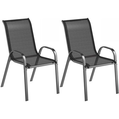 Outsunny 2er-Set Stapelbare Gartenstühle mit Armlehnen, Essstühle für den Außenbereich aus Stahl und Texteline, für Patio, Balkon, Terrasse, Außen- und Innenbereich, 54x71x93 cm, Schwarz Aosom Outsunny 2er-Set Stapelbare Gartenstühle mit Armlehnen, Essstühle für den Außenbereich aus Stahl und Texteline, für Patio, Balkon, Terrasse, Außen- und Innenbereich, 54x71x93 cm, Schwarz Aosom