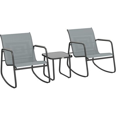 Outsunny 3-teiliges Terrassen-Set, Gartenmöbel für draußen mit 2 Schaukelstühlen, Tisch mit Glasplatte und Stahlgestell, für Terrasse, Balkon, Grau Aosom Outsunny 3-teiliges Terrassen-Set, Gartenmöbel für draußen mit 2 Schaukelstühlen, Tisch mit Glasplatte und Stahlgestell, für Terrasse, Balkon, Grau Aosom