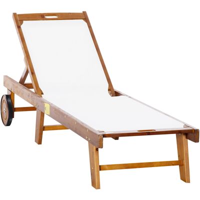 Outsunny Sonnenliege Relaxliege Gartenliege verstellbar aus Akazienholz und Textil, Natur und Weiß, 198x60x55-88 cm für Garten und Terrasse Aosom.de Outsunny Sonnenliege Relaxliege Gartenliege verstellbar aus Akazienholz und Textil, Natur und Weiß, 198x60x55-88 cm für Garten und Terrasse Aosom.de