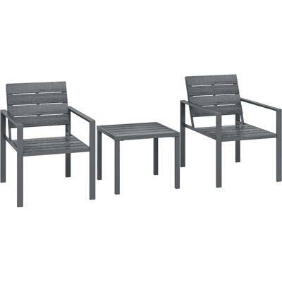 Outsunny 3-teiliges Bistrot-Set, Garten-Set mit 2 Stühlen aus HDPE, Beistelltisch, Tisch- und Stuhlset aus Metall, für Terrasse, Balkon, Dunkelgrau Aosom Outsunny 3-teiliges Bistrot-Set, Garten-Set mit 2 Stühlen aus HDPE, Beistelltisch, Tisch- und Stuhlset aus Metall, für Terrasse, Balkon, Dunkelgrau Aosom