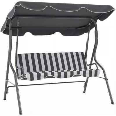 Outsunny Hollywoodschaukel 3‑Sitzer wasserabweisendes Dach verstellbare Neigung Sitz- und Rückenpolster 170L x 110l x 153H cm Stahl Polyester grau, weiß gestreift Aosom Outsunny Hollywoodschaukel 3‑Sitzer wasserabweisendes Dach verstellbare Neigung Sitz- und Rückenpolster 170L x 110l x 153H cm Stahl Polyester grau, weiß gestreift Aosom