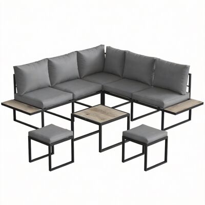 Outsunny Gartenlounge für 6 Personen - modulares Outdoor-Sofa-Set mit Couchtisch & seitlichen PSPC-Holzoptik-Platten - dicke 10 cm Sitzkissen, komfortabel für Terrasse, Balkon, grau Aosom Outsunny Gartenlounge für 6 Personen - modulares Outdoor-Sofa-Set mit Couchtisch & seitlichen PSPC-Holzoptik-Platten - dicke 10 cm Sitzkissen, komfortabel für Terrasse, Balkon, grau Aosom