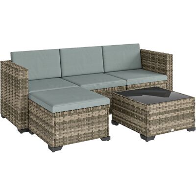 Outsunny 5-teiliges Rattan-Garten-Set, robustes Terrassen-Set, Gartenmöbel inkl. Kissen, 2 Ecksessel, Sessel ohne Armlehnen, Fußhocker und Couchtisch, Hellgrau Aosom Outsunny 5-teiliges Rattan-Garten-Set, robustes Terrassen-Set, Gartenmöbel inkl. Kissen, 2 Ecksessel, Sessel ohne Armlehnen, Fußhocker und Couchtisch, Hellgrau Aosom