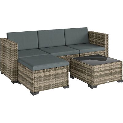 Outsunny 5-teiliges Rattan-Garten-Set, robustes Terrassen-Set, Gartenmöbel für draußen inkl. Kissen, 2 Ecksessel, Sessel ohne Armlehnen, Fußhocker und Couchtisch, Dunkelgrau Aosom Outsunny 5-teiliges Rattan-Garten-Set, robustes Terrassen-Set, Gartenmöbel für draußen inkl. Kissen, 2 Ecksessel, Sessel ohne Armlehnen, Fußhocker und Couchtisch, Dunkelgrau Aosom