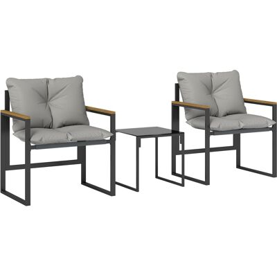 Outsunny Gartenmöbel-Set 3-teilig für 2 Personen mit 2 Sesseln und 1 Beistelltisch, Garten-Set mit gehärteter Glasplatte und dicken Kissen, Metall und Textilene, für Balkon, Terrasse, Patio, grau Aosom Outsunny Gartenmöbel-Set 3-teilig für 2 Personen mit 2 Sesseln und 1 Beistelltisch, Garten-Set mit gehärteter Glasplatte und dicken Kissen, Metall und Textilene, für Balkon, Terrasse, Patio, grau Aosom