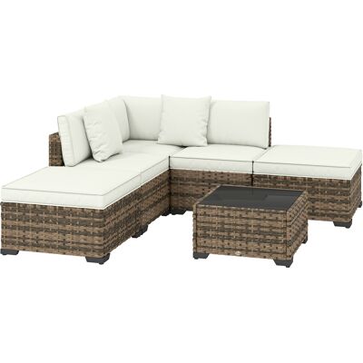 Outsunny Eck-Gartenlounge 5 Plätze, modulare PE-Rattan-Sofas, Fußhocker, Couchtisch mit gehärtetem Glas und Kissen, Gartenmöbel, Terrasse, Patio, Creme und Gelb Aosom Outsunny Eck-Gartenlounge 5 Plätze, modulare PE-Rattan-Sofas, Fußhocker, Couchtisch mit gehärtetem Glas und Kissen, Gartenmöbel, Terrasse, Patio, Creme und Gelb Aosom