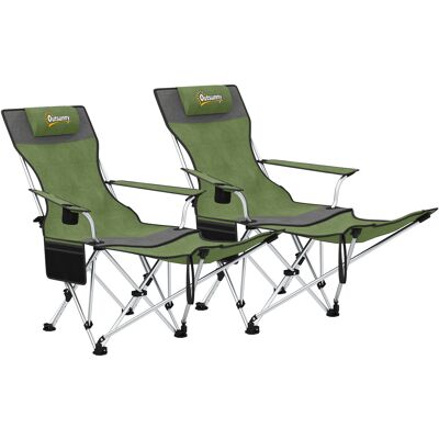 Outsunny Set 2 Klapp-Campingstühle mit abnehmbarer Fußstütze, Getränkehalter und Seitentasche, Gartenstühle aus Oxford-Gewebe und Metall, Belastbar bis 120 kg, 125x48x90 cm, Grün Aosom Outsunny Set 2 Klapp-Campingstühle mit abnehmbarer Fußstütze, Getränkehalter und Seitentasche, Gartenstühle aus Oxford-Gewebe und Metall, Belastbar bis 120 kg, 125x48x90 cm, Grün Aosom