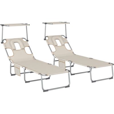 Outsunny Set mit 2 Gartenliegen für den Außenbereich, klappbare Liegen mit Kopfstütze, 360° Sonnendach, Gesichtsöffnung, Seitentasche, 5-fach verstellbare Rückenlehne und Textilene 550 g/m² für Strand, Beige Aosom Outsunny Set mit 2 Gartenliegen für den Außenbereich, klappbare Liegen mit Kopfstütze, 360° Sonnendach, Gesichtsöffnung, Seitentasche, 5-fach verstellbare Rückenlehne und Textilene 550 g/m² für Strand, Beige Aosom