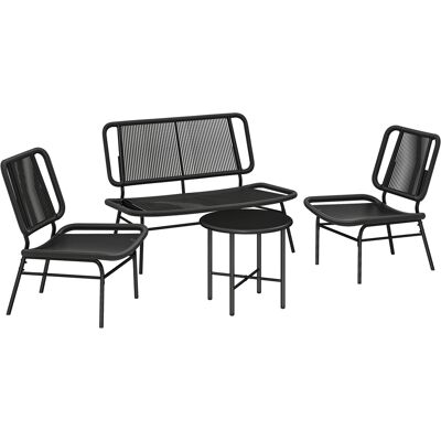 Outsunny 4-teiliges Garten-Loungeset aus Rattan, Gartenmöbel-Set mit 2-Sitzer-Sofa, 2 Stühlen, Couchtisch mit Metallplatte, Stahlgestell, Außenlounge für Balkon, Schwarz Aosom Outsunny 4-teiliges Garten-Loungeset aus Rattan, Gartenmöbel-Set mit 2-Sitzer-Sofa, 2 Stühlen, Couchtisch mit Metallplatte, Stahlgestell, Außenlounge für Balkon, Schwarz Aosom