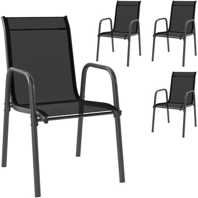 Outsunny 4er-Set stapelbare Gartenstühle aus atmungsaktiver Texteline, Essstühle für draußen mit hoher Rückenlehne und Armlehnen, Metall, für Patio, Balkon, Terrasse, Außenbereich, 51x69x87 cm, Schwarz Aosom Outsunny 4er-Set stapelbare Gartenstühle aus atmungsaktiver Texteline, Essstühle für draußen mit hoher Rückenlehne und Armlehnen, Metall, für Patio, Balkon, Terrasse, Außenbereich, 51x69x87 cm, Schwarz Aosom