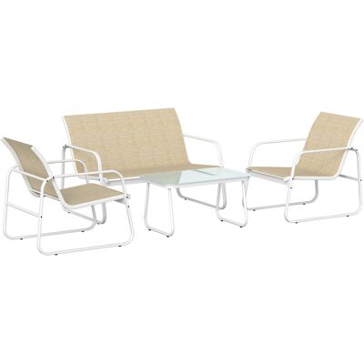 Outsunny 4-teiliges Garten-Set, Gartenmöbel aus Textilene mit Zweisitzer-Sofa, 2 Sesseln, Couchtisch mit gehärteter Glasplatte, Stahlgestell, Outdoor-Lounge für Balkon, Khaki Aosom Outsunny 4-teiliges Garten-Set, Gartenmöbel aus Textilene mit Zweisitzer-Sofa, 2 Sesseln, Couchtisch mit gehärteter Glasplatte, Stahlgestell, Outdoor-Lounge für Balkon, Khaki Aosom