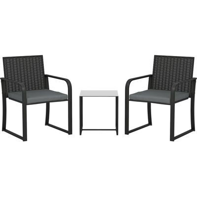Outsunny 3-teiliges Garten-Set, Rattan-Gartenmöbel mit 2 Stühlen inkl. Kissen, Textilene-Sitz und Tisch mit gehärteter Glasplatte, witterungsbeständig, für Balkon/Patio, Grau Aosom Outsunny 3-teiliges Garten-Set, Rattan-Gartenmöbel mit 2 Stühlen inkl. Kissen, Textilene-Sitz und Tisch mit gehärteter Glasplatte, witterungsbeständig, für Balkon/Patio, Grau Aosom