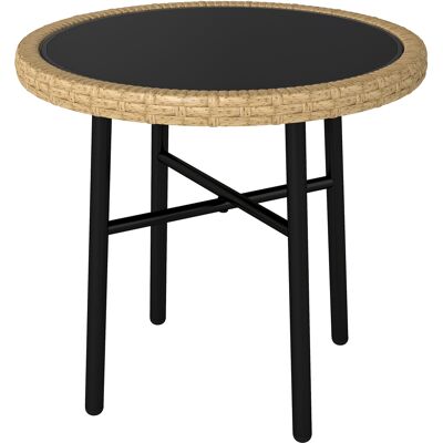 Outsunny Runder Garten-Couchtisch aus Polyrattan, Stahl und gehärteter Glasplatte Ø 46 cm, Beistelltisch für Wohnzimmer, Balkon, Pool, natur Aosom Outsunny Runder Garten-Couchtisch aus Polyrattan, Stahl und gehärteter Glasplatte Ø 46 cm, Beistelltisch für Wohnzimmer, Balkon, Pool, natur Aosom