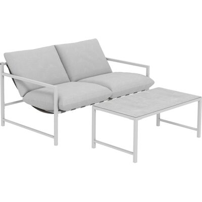 Outsunny 2-teiliges Garten-Lounge-Set, 2-Sitzer-Sofa mit 2 Kissen und Couchtisch mit 3D-marmorierter gehärteter Glasplatte, Gartenmöbel für Terrasse Balkon Garten, Stahl, Hellgrau Aosom Outsunny 2-teiliges Garten-Lounge-Set, 2-Sitzer-Sofa mit 2 Kissen und Couchtisch mit 3D-marmorierter gehärteter Glasplatte, Gartenmöbel für Terrasse Balkon Garten, Stahl, Hellgrau Aosom