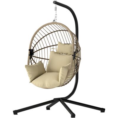 Outsunny Hängesessel, Hänge-Ei-Sessel, Schaukel-Hängestuhl - Klappbarer Korb, Gepolstertes Kissen, Tasche, Kopfkissen, Gemütlicher Hängesessel für Innen und Außen, Kaki Aosom Outsunny Hängesessel, Hänge-Ei-Sessel, Schaukel-Hängestuhl - Klappbarer Korb, Gepolstertes Kissen, Tasche, Kopfkissen, Gemütlicher Hängesessel für Innen und Außen, Kaki Aosom