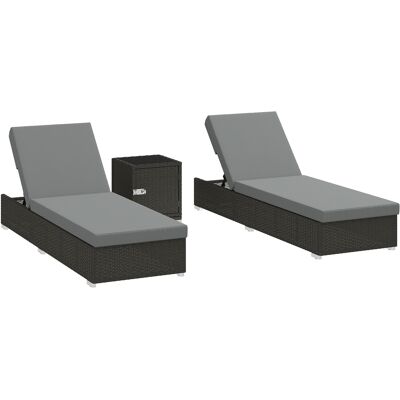 Outsunny 2er-Set Sonnenliegen aus Rattan mit Beistelltisch aus Sicherheitsglas, Gartenliege mit 6-stufig verstellbarer Rückenlehne, Kissen, für Strand Pool Terrasse, Dunkelgrau Aosom Outsunny 2er-Set Sonnenliegen aus Rattan mit Beistelltisch aus Sicherheitsglas, Gartenliege mit 6-stufig verstellbarer Rückenlehne, Kissen, für Strand Pool Terrasse, Dunkelgrau Aosom