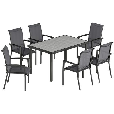 Outsunny Garten-Set 7-teilig, Esstisch-Set für Außen mit abnehmbarer Tischplatte, 6 stapelbare Texteline-Stühle, Gartenmöbel für Terrasse Balkon Patio, Grau Aosom Outsunny Garten-Set 7-teilig, Esstisch-Set für Außen mit abnehmbarer Tischplatte, 6 stapelbare Texteline-Stühle, Gartenmöbel für Terrasse Balkon Patio, Grau Aosom