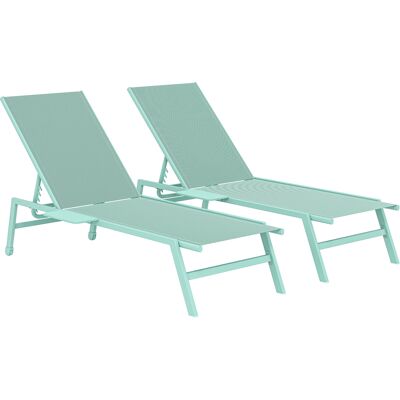 Outsunny Set mit 2 Garten-Sonnenliegen mit Seitentisch, Rückenlehne in 5 Stufen verstellbar, Gartenliegen aus Texteline mit 2 Rollen, für Strand, Pool, Terrasse, 74x190x35 cm, Grün Aosom Outsunny Set mit 2 Garten-Sonnenliegen mit Seitentisch, Rückenlehne in 5 Stufen verstellbar, Gartenliegen aus Texteline mit 2 Rollen, für Strand, Pool, Terrasse, 74x190x35 cm, Grün Aosom