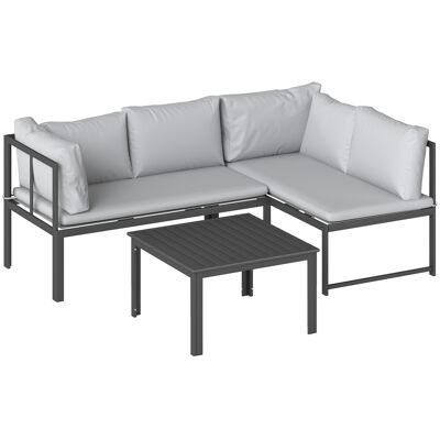 Outsunny 3-teiliges Garten-Sitzset, Gartenmöbel-Set mit 2 zweisitzigen Sofas mit verstellbaren Armlehnen, Latten-Tisch, Kissen, Metallrahmen, L‑förmiges Outdoor-Sitzset, Grau Aosom Outsunny 3-teiliges Garten-Sitzset, Gartenmöbel-Set mit 2 zweisitzigen Sofas mit verstellbaren Armlehnen, Latten-Tisch, Kissen, Metallrahmen, L‑förmiges Outdoor-Sitzset, Grau Aosom