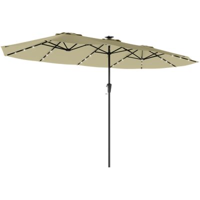 Outsunny Doppel-Sonnenschirm mit 36 Solar-LED-Leuchten, 4x2 m, Terrassen-Sonnenschirm mit Kurbel, UPF50+, 12 Streben, wasserabweisend, Sonnenschirm für Garten, Terrasse, Patio, Beige Aosom Outsunny Doppel-Sonnenschirm mit 36 Solar-LED-Leuchten, 4x2 m, Terrassen-Sonnenschirm mit Kurbel, UPF50+, 12 Streben, wasserabweisend, Sonnenschirm für Garten, Terrasse, Patio, Beige Aosom