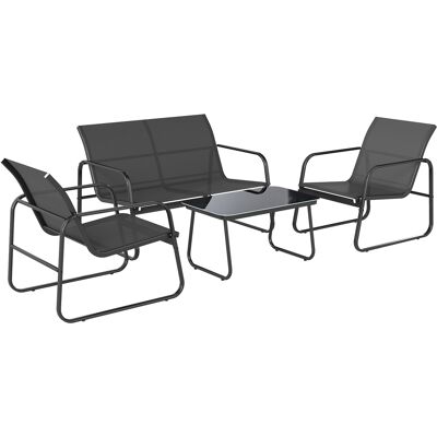 Outsunny Gartenmöbel-Set 4‑teilig – 2‑Sitzer-Sofa, 2 Sessel, Couchtisch mit gehärteter Glasplatte, atmungsaktives Textilene, Stahlrahmen, Dunkelgrau Aosom Outsunny Gartenmöbel-Set 4‑teilig – 2‑Sitzer-Sofa, 2 Sessel, Couchtisch mit gehärteter Glasplatte, atmungsaktives Textilene, Stahlrahmen, Dunkelgrau Aosom