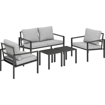 Outsunny Gartenmöbel Set 4 Personen wetterfest Balkonmöbel-Set mit 2er Sofa, Sessel Sitzkissen Beistelltisch Outdoor Sitzgruppe Terrassenmöbel Gartengarnitur für Garten Terrasse Balkon Hellgrau Aosom Outsunny Gartenmöbel Set 4 Personen wetterfest Balkonmöbel-Set mit 2er Sofa, Sessel Sitzkissen Beistelltisch Outdoor Sitzgruppe Terrassenmöbel Gartengarnitur für Garten Terrasse Balkon Hellgrau Aosom