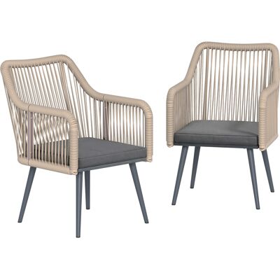 Outsunny Set 2 Gartstühle aus PE-Rattan mit waschbaren weichen Kissen und Armlehnen, Außensitzstühle aus Stahl, für Terrasse, Balkon, Veranda, Außenbereich, 54x65x80cm, Dunkelgrau Aosom Outsunny Set 2 Gartstühle aus PE-Rattan mit waschbaren weichen Kissen und Armlehnen, Außensitzstühle aus Stahl, für Terrasse, Balkon, Veranda, Außenbereich, 54x65x80cm, Dunkelgrau Aosom
