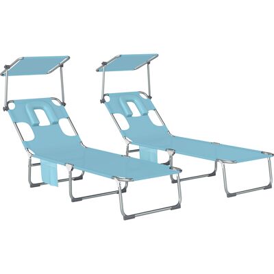 Outsunny Set mit 2 Gartenliegen für Außenbereich, klappbare Liegen mit Nackenstütze, 360° Sonnendach, Gesichtsöffnung, Seitentasche, 5-fach verstellbare Rückenlehne und Textilene 550 g/m² für Strand, Blau Aosom Outsunny Set mit 2 Gartenliegen für Außenbereich, klappbare Liegen mit Nackenstütze, 360° Sonnendach, Gesichtsöffnung, Seitentasche, 5-fach verstellbare Rückenlehne und Textilene 550 g/m² für Strand, Blau Aosom