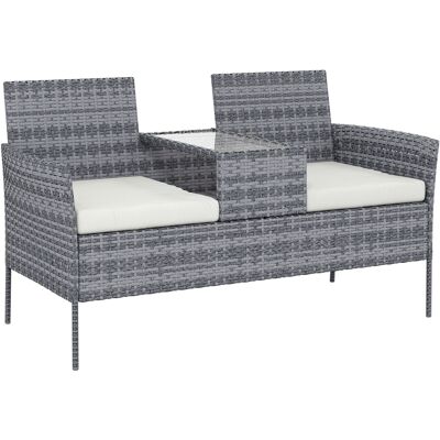 Outsunny Gartenbank aus geflochtenem Resin 2 Plätze mit Tisch und Kissen, 135 x 64 x 81 cm, für Balkon und Terrasse, Outdoor-Sofa, wetterfest, schwarz-creme Aosom Outsunny Gartenbank aus geflochtenem Resin 2 Plätze mit Tisch und Kissen, 135 x 64 x 81 cm, für Balkon und Terrasse, Outdoor-Sofa, wetterfest, schwarz-creme Aosom