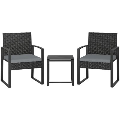 Outsunny 3-teiliges Garten-Set, Rattan-Gartenmöbel mit 2 Stühlen mit waschbaren Kissen und Tisch mit gehärteter Glasplatte, witterungsbeständig, für Balkon, Terrasse, Hellgrau Aosom Outsunny 3-teiliges Garten-Set, Rattan-Gartenmöbel mit 2 Stühlen mit waschbaren Kissen und Tisch mit gehärteter Glasplatte, witterungsbeständig, für Balkon, Terrasse, Hellgrau Aosom