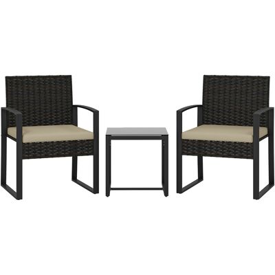 Outsunny Garten-Set aus geflochtenem Polyrattan für 2 Personen, Gartentisch mit 2 Stühlen, gehärtete Glasplatte und Kissen, Gartenmöbel für Balkon Terrasse Patio, Braun Aosom Outsunny Garten-Set aus geflochtenem Polyrattan für 2 Personen, Gartentisch mit 2 Stühlen, gehärtete Glasplatte und Kissen, Gartenmöbel für Balkon Terrasse Patio, Braun Aosom