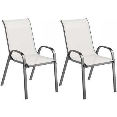 Outsunny 2er-Set stapelbare Gartenstühle mit Armlehnen, Essstühle für den Außenbereich aus Stahl und Texteline, für Patio, Balkon, Terrasse, Außen- und Innenbereich, 54x71x93 cm, Hellgrau Aosom Outsunny 2er-Set stapelbare Gartenstühle mit Armlehnen, Essstühle für den Außenbereich aus Stahl und Texteline, für Patio, Balkon, Terrasse, Außen- und Innenbereich, 54x71x93 cm, Hellgrau Aosom
